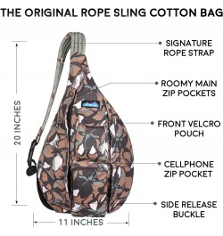 Original Rope Bag Sling Pack with Adjustable Rope Shoulder Strap Floral Mural $33.77 Crossbody Bags