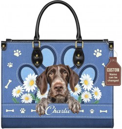 Personalized German Wirehaired Pointer Dog Handbags, Custom Name Dog Leather Bags, Purses, Shoulder Bag, Gift For Dog Mom Sty...