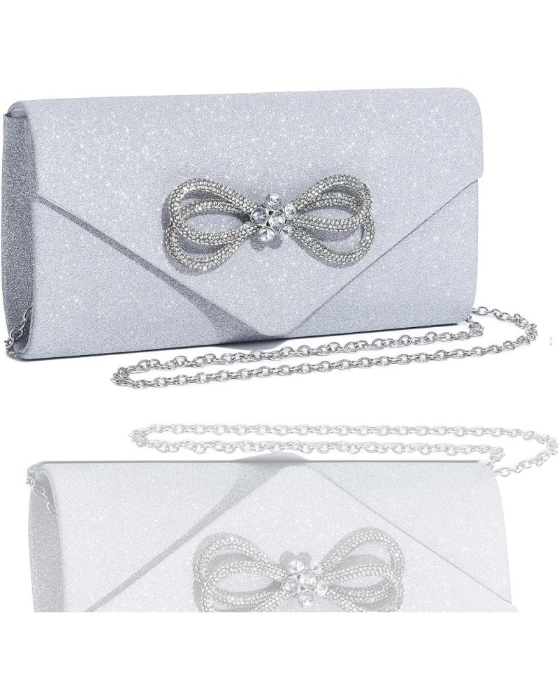 Womens Evening Bag Sparkly Bow Clutch Purse Wedding Party Purses Glitter Rhinestone Cocktail Prom Handbags Silver $10.32 Even...