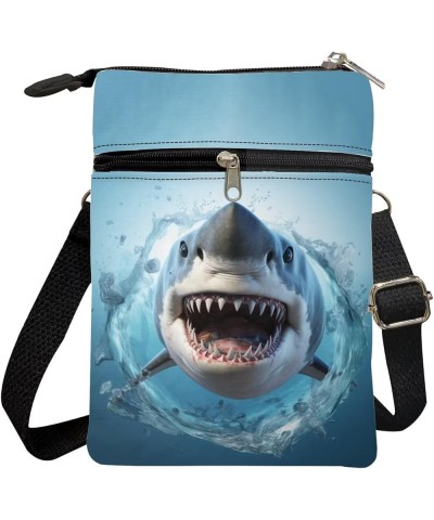 Canvas Cross-body Bags for Women Small Cellphone Purse Shoulder Handbag Ocean Shark Blue $11.01 Crossbody Bags