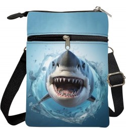 Canvas Cross-body Bags for Women Small Cellphone Purse Shoulder Handbag Ocean Shark Blue $11.01 Crossbody Bags