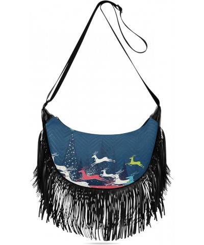 Women Fringe Tassel Cross Body Bag White Snowmans with Gifts Leisure Shoulder Bag Color435 $11.63 Crossbody Bags