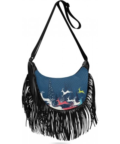 Women Fringe Tassel Cross Body Bag White Snowmans with Gifts Leisure Shoulder Bag Color435 $11.63 Crossbody Bags