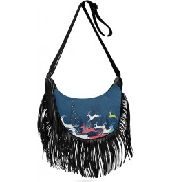 Women Fringe Tassel Cross Body Bag White Snowmans with Gifts Leisure Shoulder Bag Color435 $11.63 Crossbody Bags