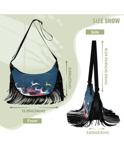 Women Fringe Tassel Cross Body Bag White Snowmans with Gifts Leisure Shoulder Bag Color435 $11.63 Crossbody Bags