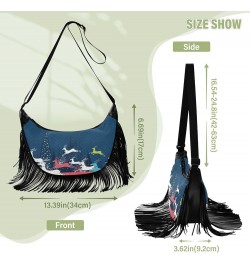 Women Fringe Tassel Cross Body Bag White Snowmans with Gifts Leisure Shoulder Bag Color435 $11.63 Crossbody Bags