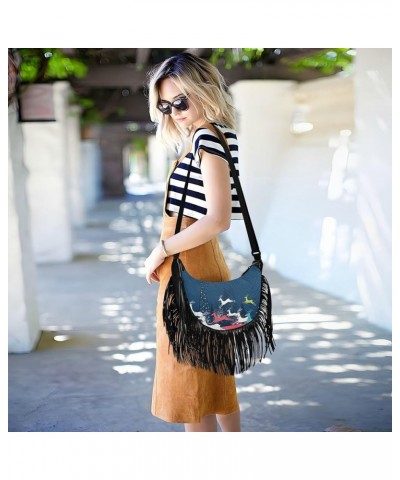 Women Fringe Tassel Cross Body Bag White Snowmans with Gifts Leisure Shoulder Bag Color435 $11.63 Crossbody Bags