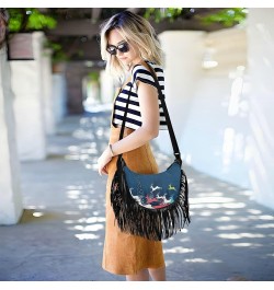 Women Fringe Tassel Cross Body Bag White Snowmans with Gifts Leisure Shoulder Bag Color435 $11.63 Crossbody Bags