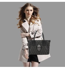 Women Handbags Skull Purse Faux Leather Satchel Bag Top Handle Handbag Punk Ladies Shoulder Bag Medium Tote Bags Black $39.24...