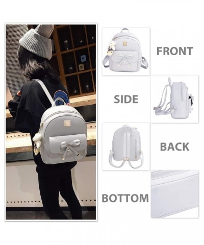 Cute Mini Backpack Bowknot Leather Backpack 3-PCS Small Backpack Purse for Women Grey $12.16 Backpacks