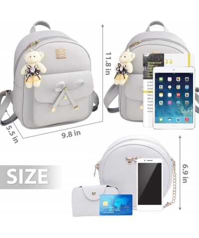 Cute Mini Backpack Bowknot Leather Backpack 3-PCS Small Backpack Purse for Women Grey $12.16 Backpacks