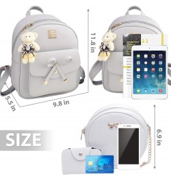 Cute Mini Backpack Bowknot Leather Backpack 3-PCS Small Backpack Purse for Women Grey $12.16 Backpacks