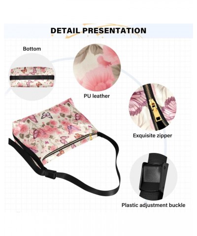 Vintage Pink Butterfly Pattern Women Leather Handbags Hobo Leather Purse Women Shoulder Bag with Adjustable Shoulder Strap fo...