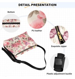 Vintage Pink Butterfly Pattern Women Leather Handbags Hobo Leather Purse Women Shoulder Bag with Adjustable Shoulder Strap fo...