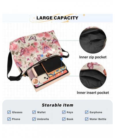 Vintage Pink Butterfly Pattern Women Leather Handbags Hobo Leather Purse Women Shoulder Bag with Adjustable Shoulder Strap fo...