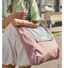 Women Large Storage Canvas Bags Drawstring Tote Bags Casual Hobo Shoulder Handbags and Purse Purple $30.45 Totes