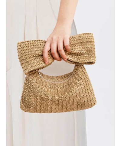 Women Bow Purse Straw Clutch Purses Handmade Bow Woven Tote Bag Summer Beach Straw Purse Perfect for Beach Parties Wedding Bl...