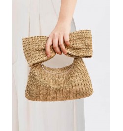 Women Bow Purse Straw Clutch Purses Handmade Bow Woven Tote Bag Summer Beach Straw Purse Perfect for Beach Parties Wedding Bl...