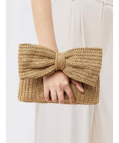 Women Bow Purse Straw Clutch Purses Handmade Bow Woven Tote Bag Summer Beach Straw Purse Perfect for Beach Parties Wedding Bl...