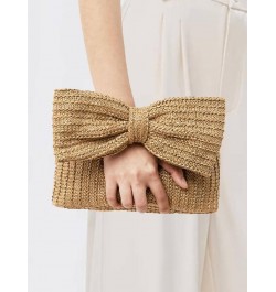 Women Bow Purse Straw Clutch Purses Handmade Bow Woven Tote Bag Summer Beach Straw Purse Perfect for Beach Parties Wedding Bl...