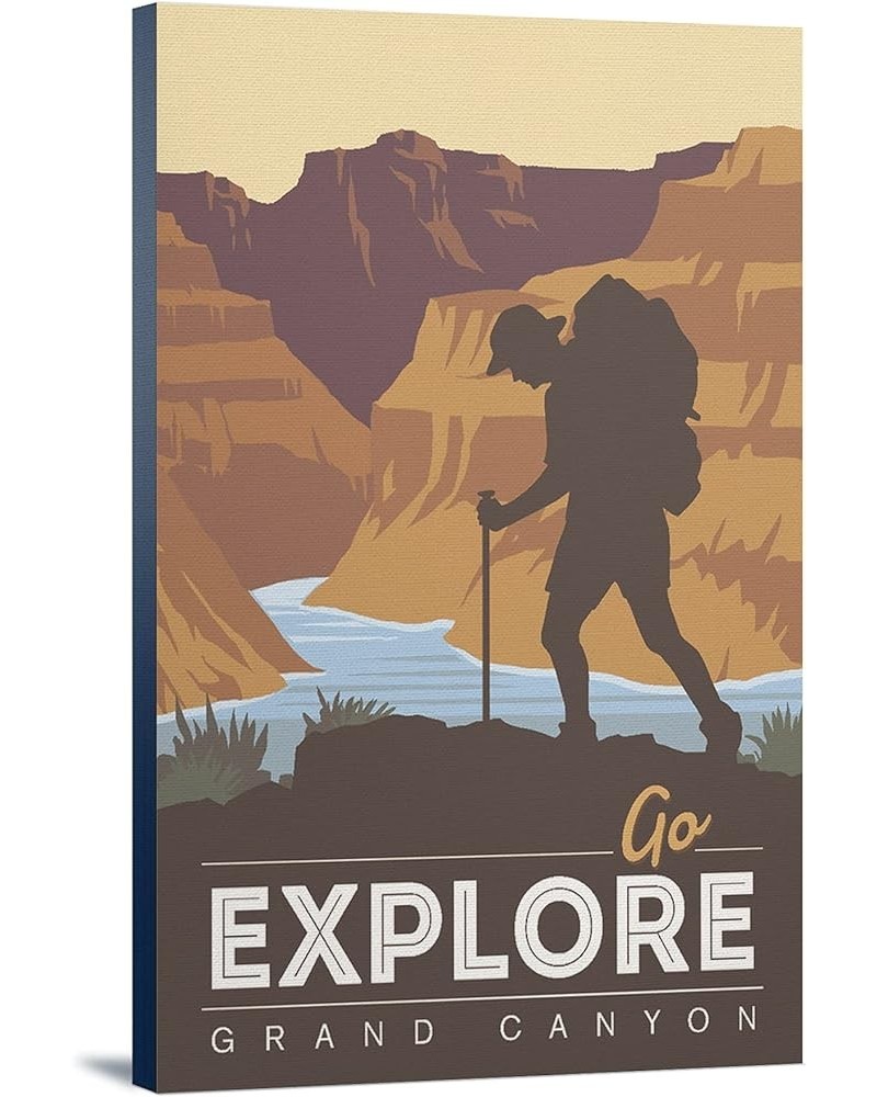 Grand Canyon National Park, Arizona, Go Explore, Backpacker, Vector Style, (24x36 Wrapped Canvas, Wall Decor, Artwork) 12x18 ...