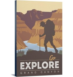 Grand Canyon National Park, Arizona, Go Explore, Backpacker, Vector Style, (24x36 Wrapped Canvas, Wall Decor, Artwork) 12x18 ...