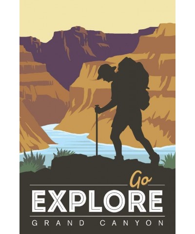 Grand Canyon National Park, Arizona, Go Explore, Backpacker, Vector Style, (24x36 Wrapped Canvas, Wall Decor, Artwork) 12x18 ...