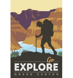 Grand Canyon National Park, Arizona, Go Explore, Backpacker, Vector Style, (24x36 Wrapped Canvas, Wall Decor, Artwork) 12x18 ...