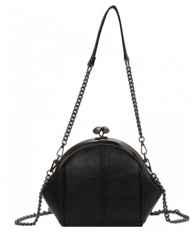 Women Faux Leather Kiss-lock Cross-body Purse Cute Shell Shaped Evening Handbag Chain Shoulder Hobo Bag A-black $19.19 Hobo Bags