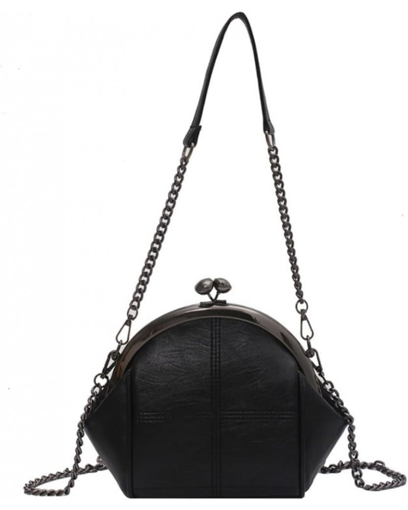 Women Faux Leather Kiss-lock Cross-body Purse Cute Shell Shaped Evening Handbag Chain Shoulder Hobo Bag A-black $19.19 Hobo Bags