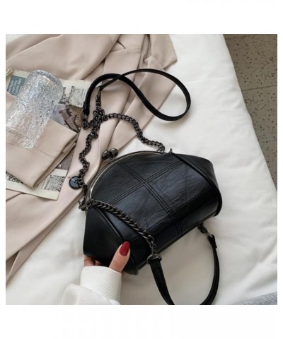 Women Faux Leather Kiss-lock Cross-body Purse Cute Shell Shaped Evening Handbag Chain Shoulder Hobo Bag A-black $19.19 Hobo Bags