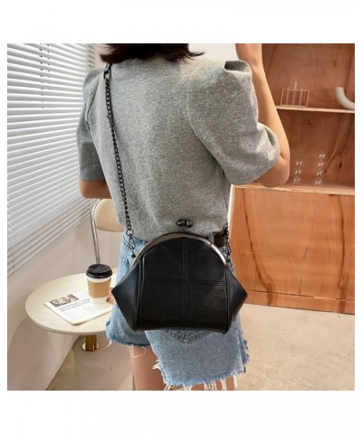 Women Faux Leather Kiss-lock Cross-body Purse Cute Shell Shaped Evening Handbag Chain Shoulder Hobo Bag A-black $19.19 Hobo Bags