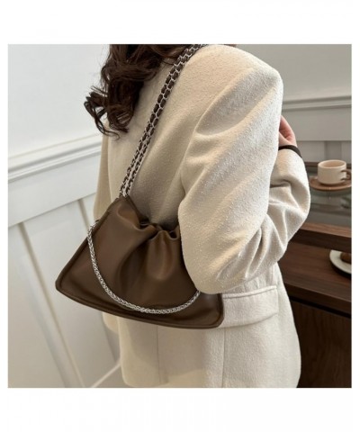 2024 Chic Pleated PU Leather Tote Bag for Women - Elegant Woven Hobo Handbag with Chain, Versatile Shoulder Satchel Brown $10...