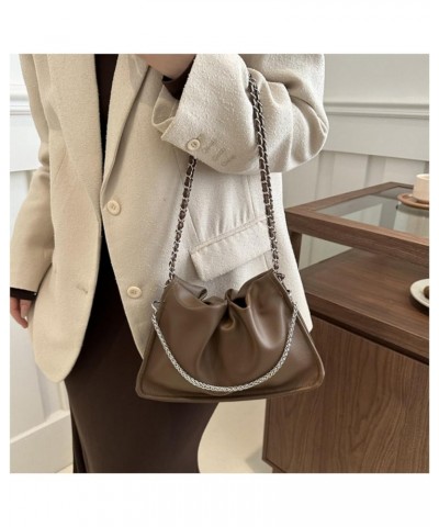 2024 Chic Pleated PU Leather Tote Bag for Women - Elegant Woven Hobo Handbag with Chain, Versatile Shoulder Satchel Brown $10...