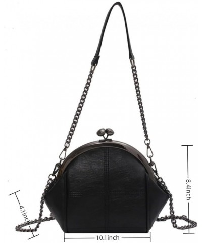 Women Faux Leather Kiss-lock Cross-body Purse Cute Shell Shaped Evening Handbag Chain Shoulder Hobo Bag A-black $19.19 Hobo Bags