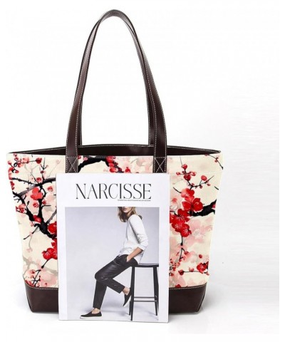 Tote Bags, Large Tote Bag, Tote Bag with Zipper, Red Blossom Retro Painting, Womens Tote Bag Design 2122 $23.99 Totes