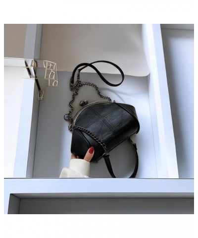 Women Faux Leather Kiss-lock Cross-body Purse Cute Shell Shaped Evening Handbag Chain Shoulder Hobo Bag A-black $19.19 Hobo Bags