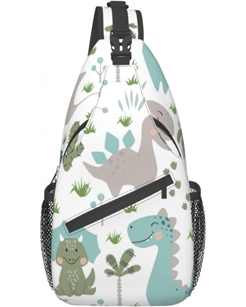 Cute Animal Dinsoaur Leaves Crossbody Sling Bag for Men Women Sling Backpack Shoulder Bag Casual Hiking Daypack Chest Bag for...