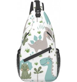 Cute Animal Dinsoaur Leaves Crossbody Sling Bag for Men Women Sling Backpack Shoulder Bag Casual Hiking Daypack Chest Bag for...