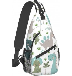 Cute Animal Dinsoaur Leaves Crossbody Sling Bag for Men Women Sling Backpack Shoulder Bag Casual Hiking Daypack Chest Bag for...