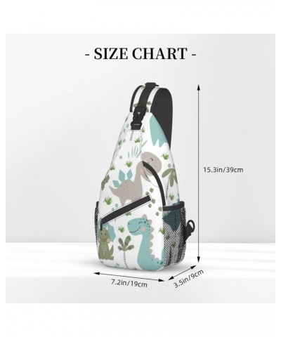 Cute Animal Dinsoaur Leaves Crossbody Sling Bag for Men Women Sling Backpack Shoulder Bag Casual Hiking Daypack Chest Bag for...