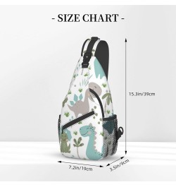 Cute Animal Dinsoaur Leaves Crossbody Sling Bag for Men Women Sling Backpack Shoulder Bag Casual Hiking Daypack Chest Bag for...