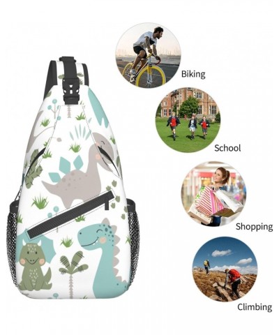 Cute Animal Dinsoaur Leaves Crossbody Sling Bag for Men Women Sling Backpack Shoulder Bag Casual Hiking Daypack Chest Bag for...