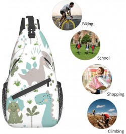 Cute Animal Dinsoaur Leaves Crossbody Sling Bag for Men Women Sling Backpack Shoulder Bag Casual Hiking Daypack Chest Bag for...