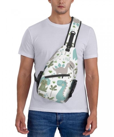 Cute Animal Dinsoaur Leaves Crossbody Sling Bag for Men Women Sling Backpack Shoulder Bag Casual Hiking Daypack Chest Bag for...