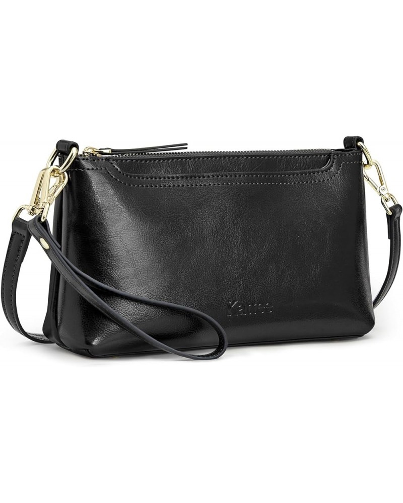 Leather Crossbody Bags for Women Trendy, Small Shoulder Purses and Handbags, Wristlet Clutch Wallet with 2 Straps Black $23.3...