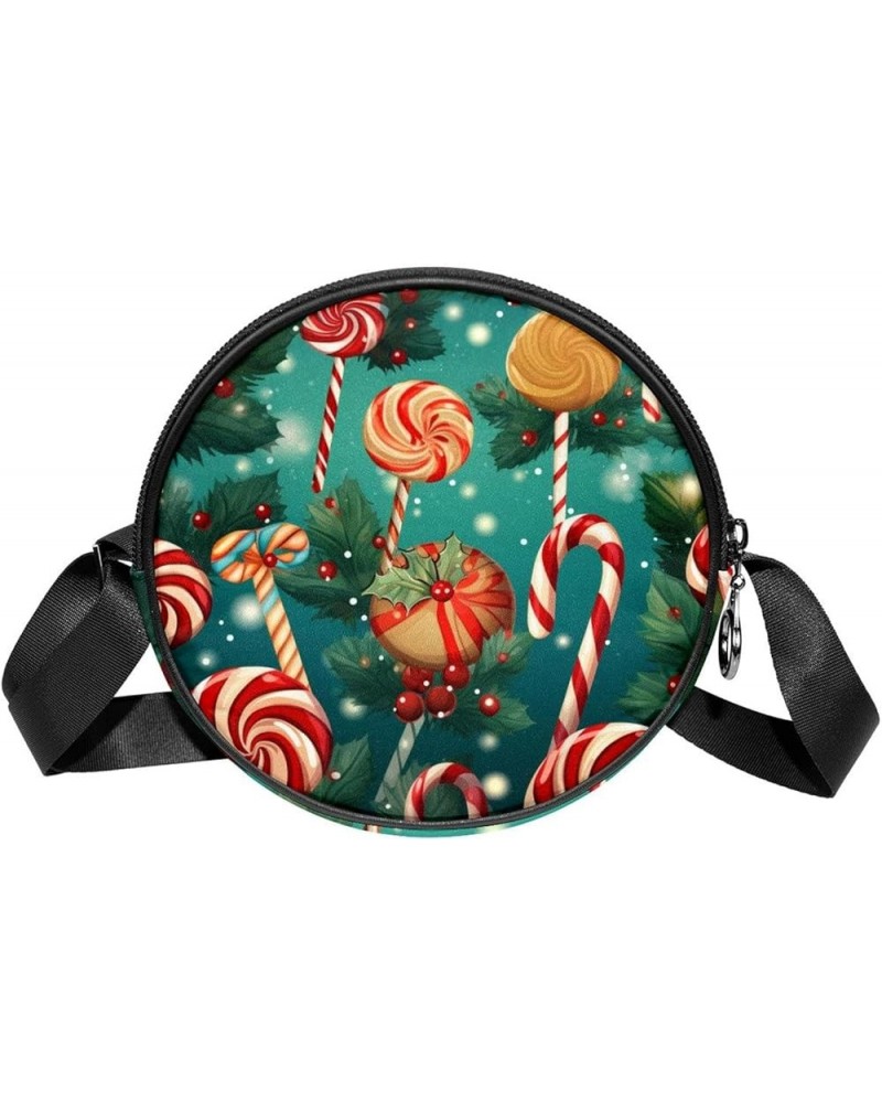 Women Fashionable Crossbody Bag – Versatile Round Bag for Every Occasion, Christmas Cane print Color9 $10.08 Crossbody Bags