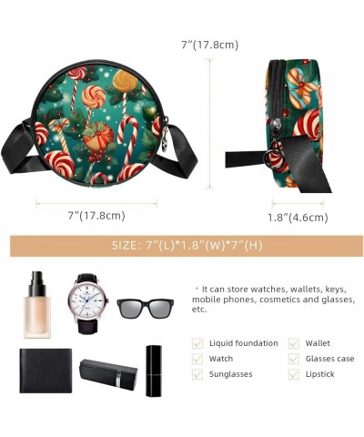 Women Fashionable Crossbody Bag – Versatile Round Bag for Every Occasion, Christmas Cane print Color9 $10.08 Crossbody Bags