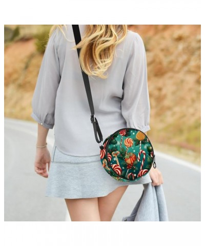 Women Fashionable Crossbody Bag – Versatile Round Bag for Every Occasion, Christmas Cane print Color9 $10.08 Crossbody Bags