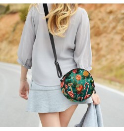 Women Fashionable Crossbody Bag – Versatile Round Bag for Every Occasion, Christmas Cane print Color9 $10.08 Crossbody Bags